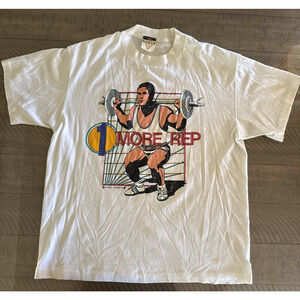 Vintage 80s Free Weight ''One More Rep'' Bodybuilding T-Shirt Size L Graphic Gym